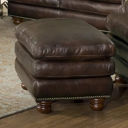 Traditional Button-Tufted Leather Ottoman